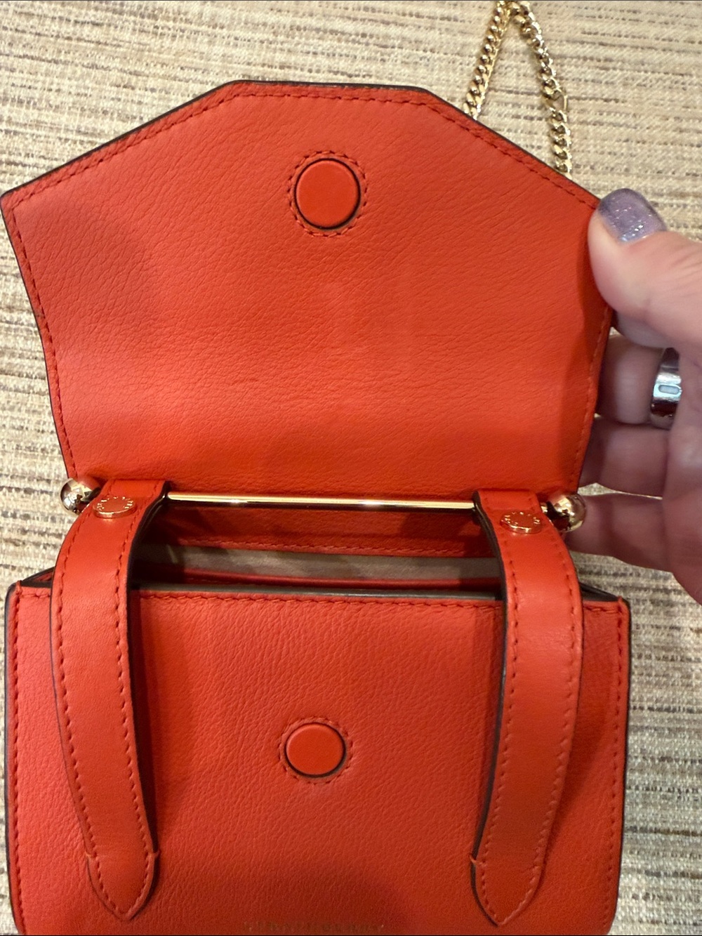 Strathberry Mini Crossbody in Burnt Orange with Gold Chain - Picture 13 of 16